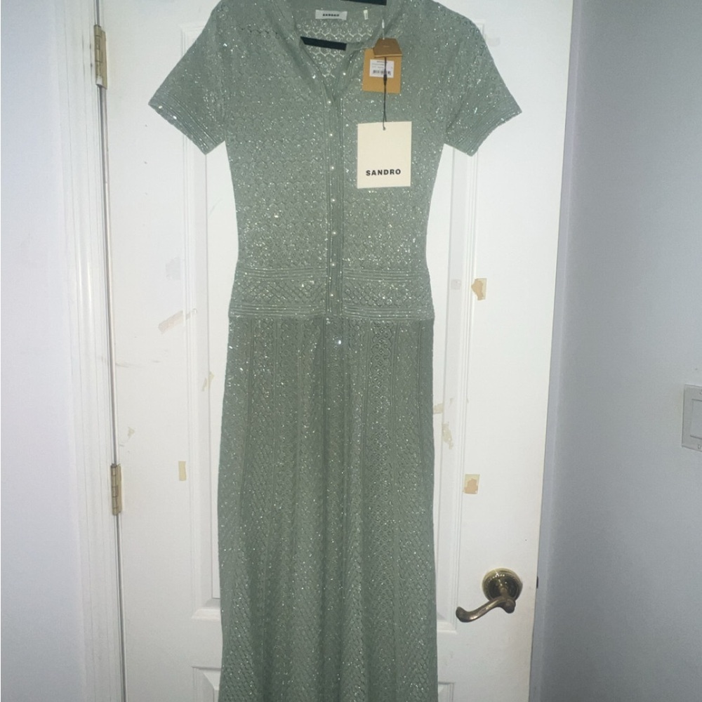 Sandro Green Sparkle Maxi Dress